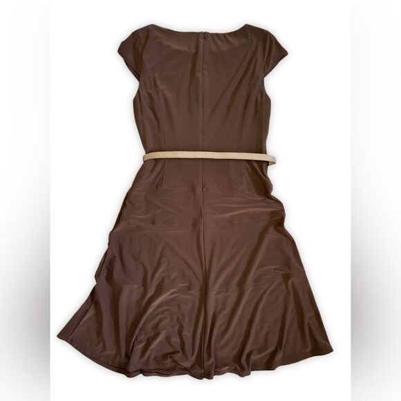 Anne Klein Brown Fit & Flare Dress with Belt | Cap Sleeve | Size 8 - Picture 2 of 13